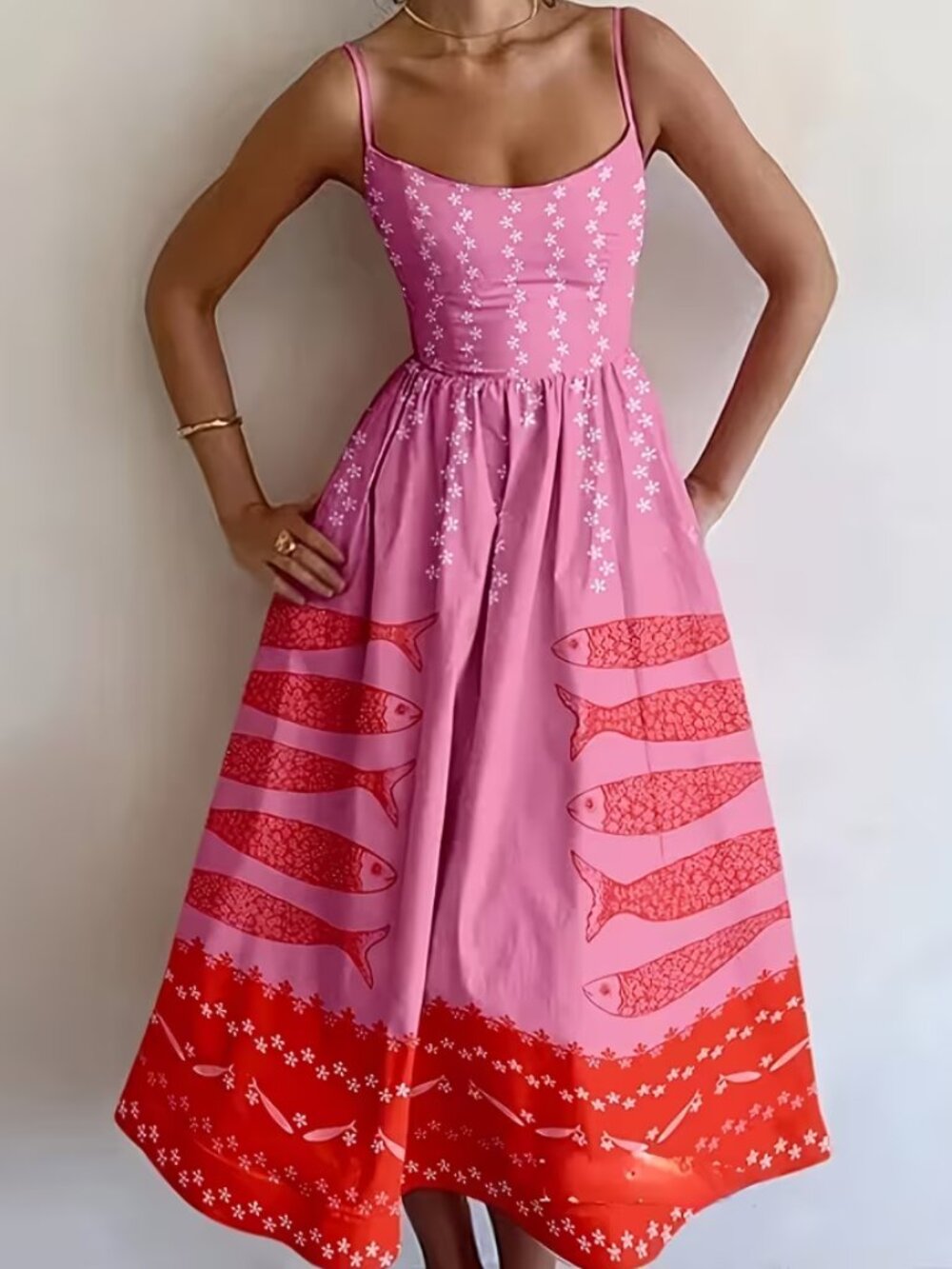 Shades Of Pink Geometric Fish Cami Maxi Dress - Picture 2 of 4